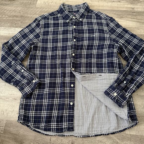 Vineyard Vines Other - Vineyard Vines Whale Shirt Mens Large Blue Plaid Flannel Button Down Two-Layer